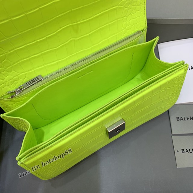 Balenciaga專櫃爆款大號鱷魚螢光綠肩背包 巴黎世家新款Gossip bag斜挎包 fyj1307